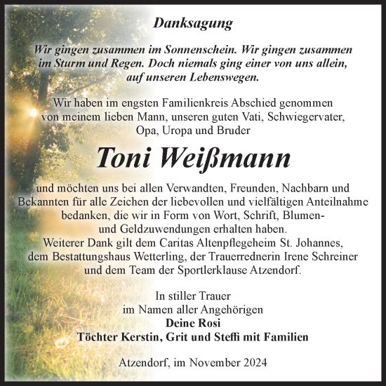 Traueranzeige von Toni Weißmann von Volksstimme Staßfurt