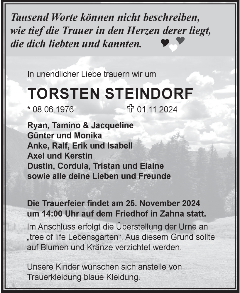  Traueranzeige für Torsten Steindorf vom 16.11.2024 aus Trauerkombi Wittenberg