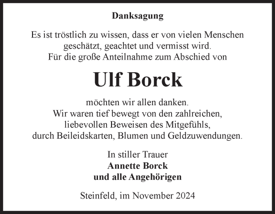 Traueranzeige von Ulf Borck von Volksstimme Altmark Ost