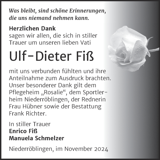 Traueranzeige von Ulf-Dieter Fiß von Trauerkombi Sangerhausen