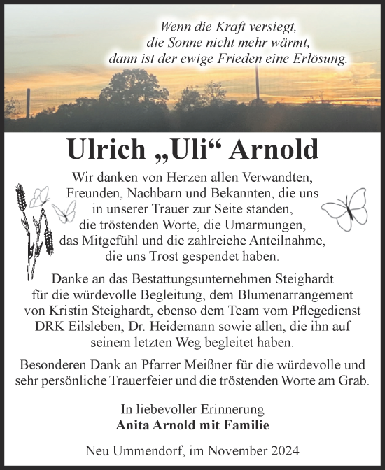 Traueranzeige von Ulrich Arnold von Volksstimme Oschersleben/Wanzleben
