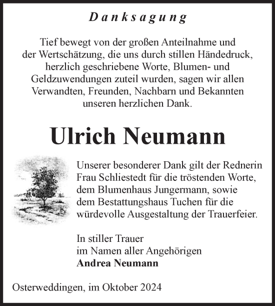 Traueranzeige von Ulrich Neumann von Volksstimme Oschersleben/Wanzleben