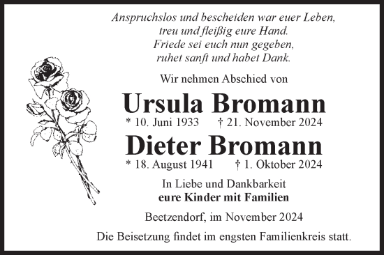 Traueranzeige von Ursula und Dieter Bromann von Volksstimme Altmark West