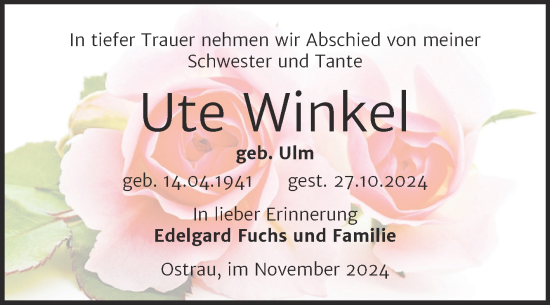 Traueranzeige von Ute Winkel von Trauerkombi Zeitz