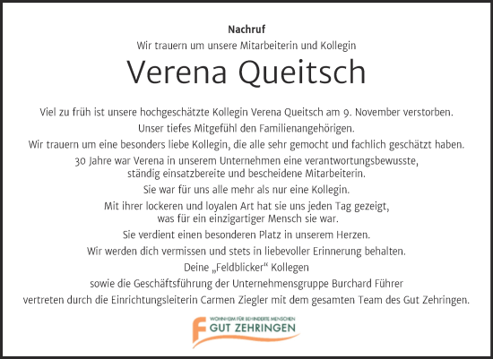 Traueranzeige von Verena Queitsch von Super Sonntag Köthen