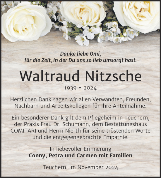 Traueranzeige von Waltraud Nitzsche von Trauerkombi Weißenfels