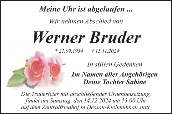 Traueranzeige von Werner Bruder von Trauerkombi Bitterfeld