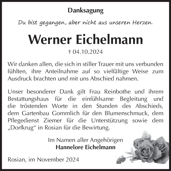 Traueranzeige von Werner Eichelmann von Volksstimme Zerbst
