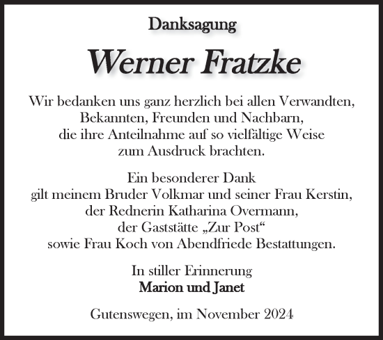 Traueranzeige von Werner Fratzke von Volksstimme Haldensleben/Wolmirstedt