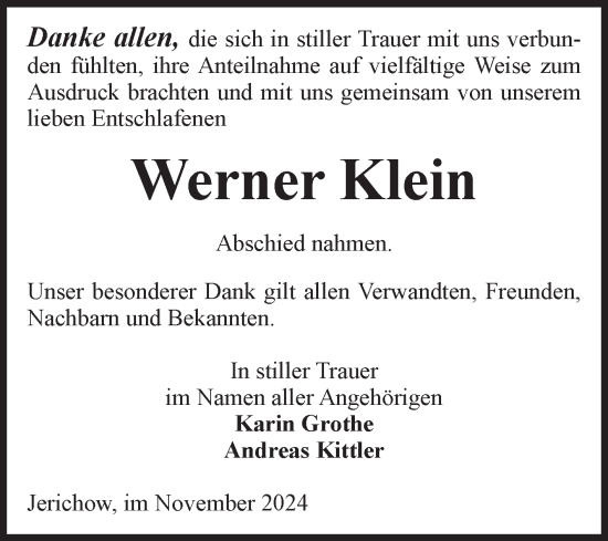 Traueranzeige von Werner Klein von Volksstimme Burg/Genthin