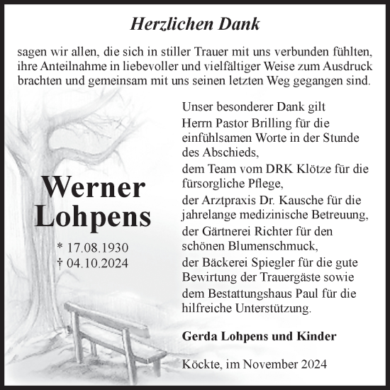 Traueranzeige von Werner Lohpens von Volksstimme Altmark West