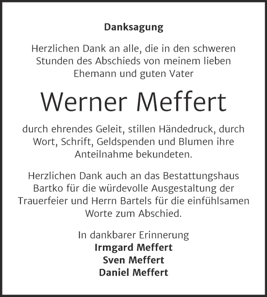 Traueranzeige von Werner Meffert von Trauerkombi Köthen