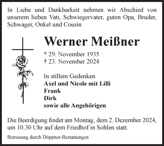 Traueranzeige von Werner Meißner von Volksstimme Magdeburg