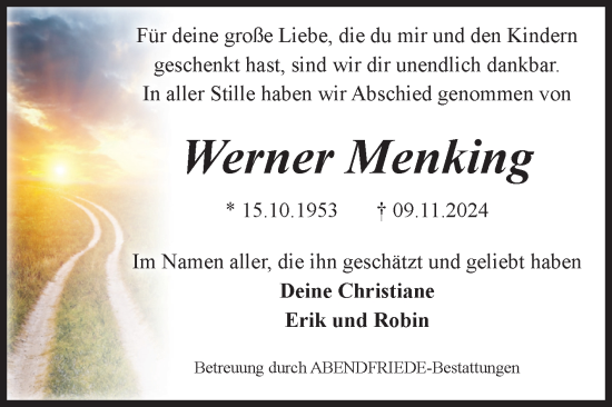 Traueranzeige von Werner Menking von Volksstimme Magdeburg