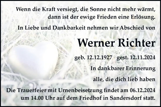 Traueranzeige von Werner Richter von Trauerkombi Bitterfeld