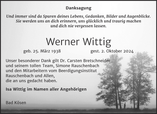 Traueranzeige von Werner Wittig von Super Sonntag Naumburg/Nebra