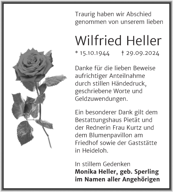 Traueranzeige von Wilfried Heller von Trauerkombi Bitterfeld
