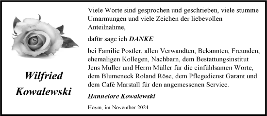 Traueranzeige von Wilfried Kowalewski von Trauerkombi Aschersleben