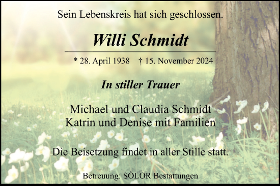 Traueranzeige von Willi Schmidt von Volksstimme Magdeburg