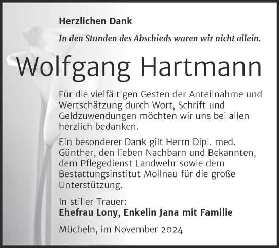 Traueranzeige von Wolfgang Hartmann von Trauerkombi Merseburg