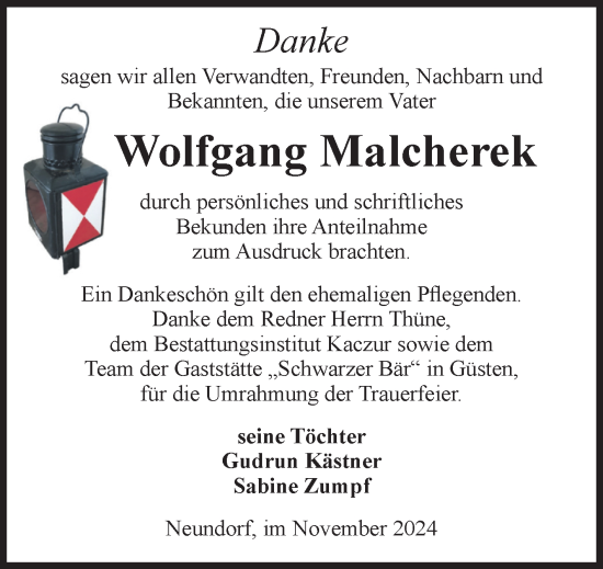 Traueranzeige von Wolfgang Malcherek von Volksstimme Staßfurt