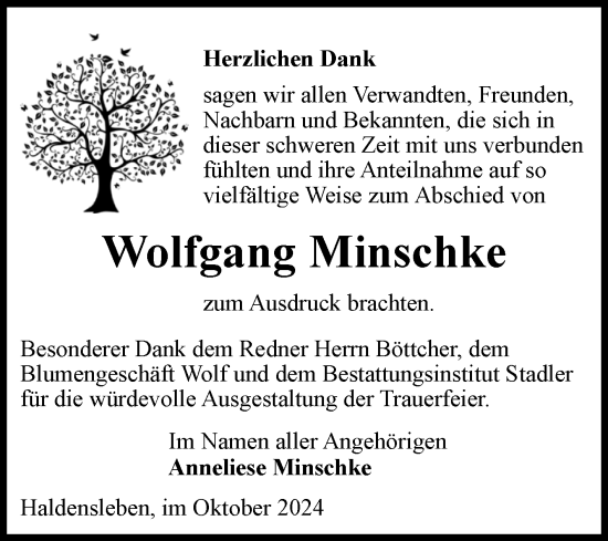 Traueranzeige von Wolfgang Minschke von Volksstimme Haldensleben/Wolmirstedt