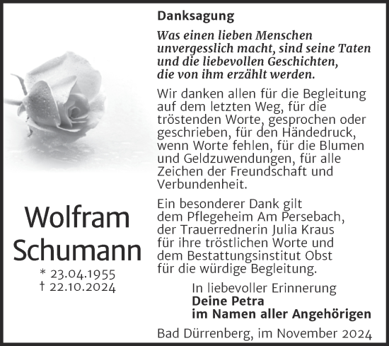 Traueranzeige von Wolfram Schumann von Trauerkombi Merseburg