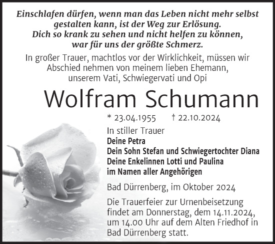 Traueranzeige von Wolfram Schumann von Trauerkombi Merseburg