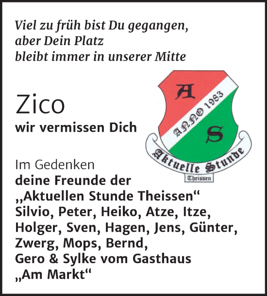 Traueranzeige von Zico  von Trauerkombi Zeitz