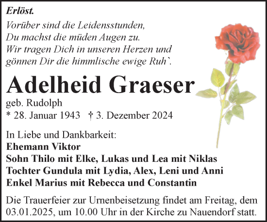 Traueranzeige von Adelheid Graeser von Mitteldeutsche Zeitung Halle/Saalkreis