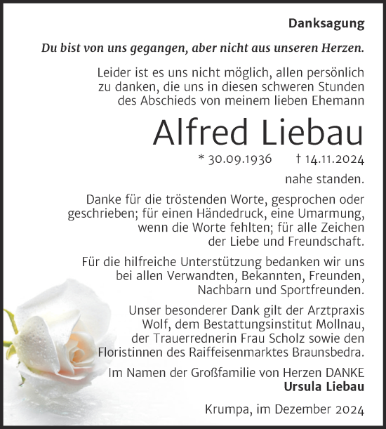 Traueranzeige von Alfred Liebau von Trauerkombi Merseburg