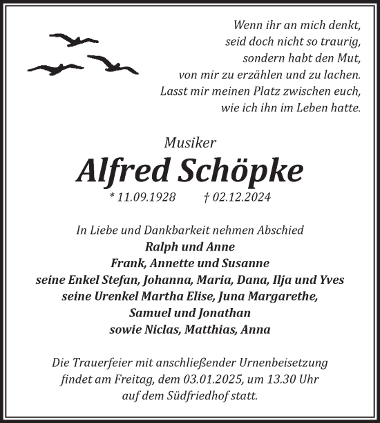 Traueranzeige von Alfred Schöpke von Volksstimme Magdeburg