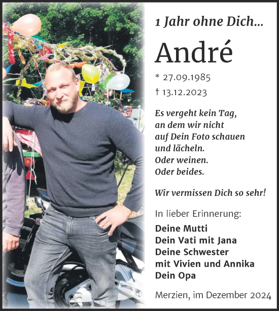Traueranzeige von Andre Jankowsky von Trauerkombi Köthen