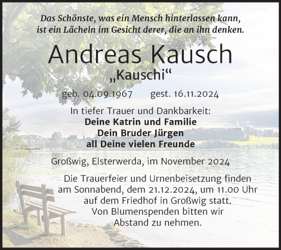 Traueranzeige von Andreas Kausch von Trauerkombi Wittenberg