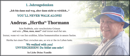 Traueranzeige von Andreas  Thormann von Trauerkombi Dessau