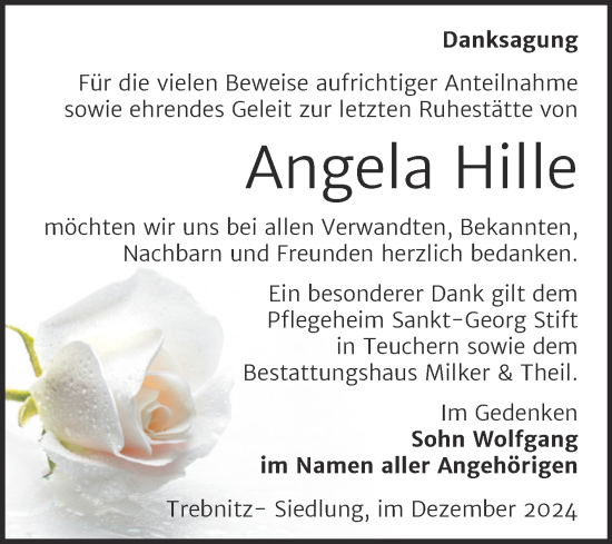 Traueranzeige von Angela Hille von Trauerkombi Weißenfels
