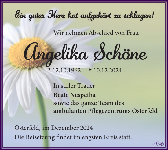 Traueranzeige von Angelika Schöne von Trauerkombi Zeitz