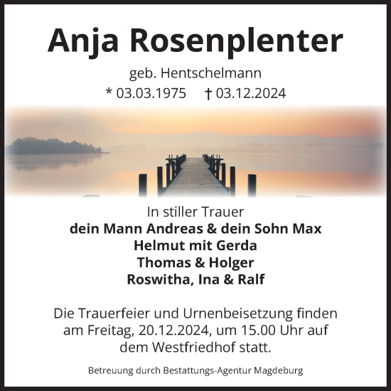 Traueranzeige von Anja Rosenplenter von Volksstimme Magdeburg