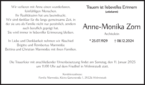 Traueranzeige von Anne-Monika Zorn von Volksstimme Magdeburg