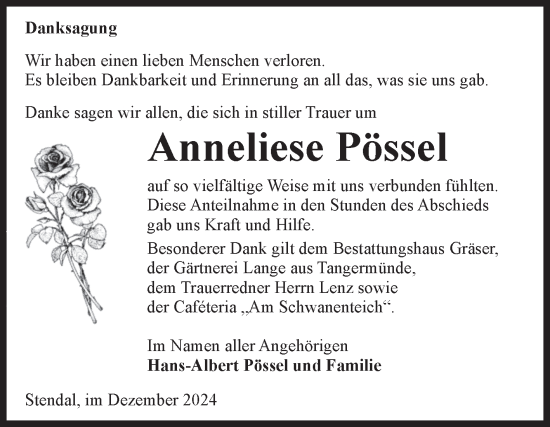Traueranzeige von Anneliese Pössel von Volksstimme Altmark Ost