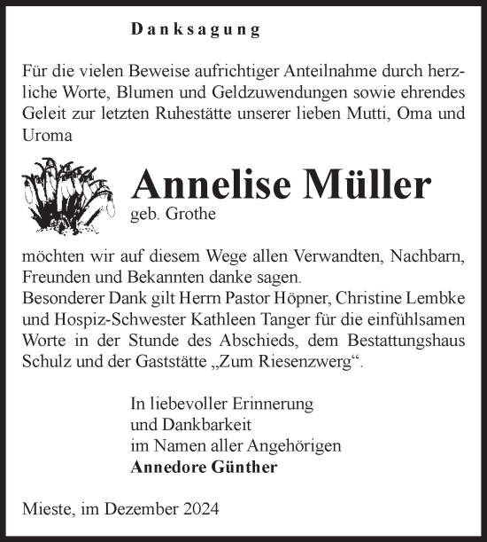 Traueranzeige von Annelise Müller von Volksstimme Altmark West