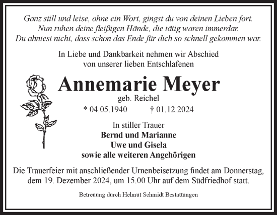 Traueranzeige von Annemarie Meyer von Volksstimme Magdeburg