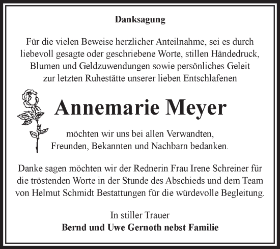 Traueranzeige von Annemarie Meyer von Volksstimme Magdeburg