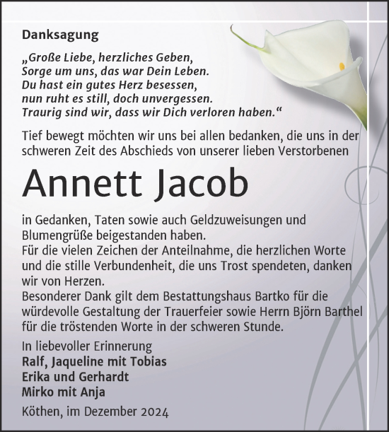Traueranzeige von Annett Jacob von Trauerkombi Köthen