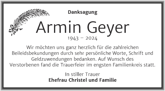 Traueranzeige von Armin Geyer von Mitteldeutsche Zeitung Dessau-Roßlau