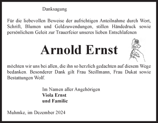 Traueranzeige von Arnold Ernst von Volksstimme Wernigerode