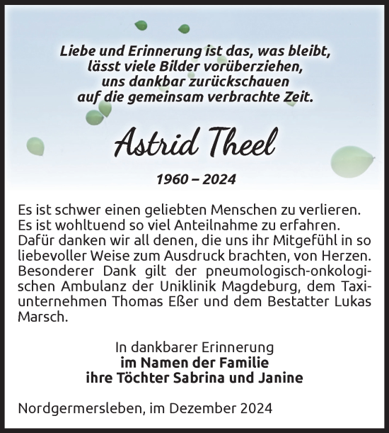 Traueranzeige von Astrid Theel von Volksstimme Haldensleben/Wolmirstedt
