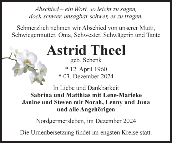 Traueranzeige von Astrid Theel von Volksstimme Haldensleben/Wolmirstedt