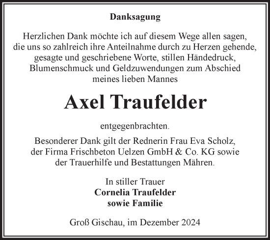 Traueranzeige von Axel Traufelder von Volksstimme Altmark West