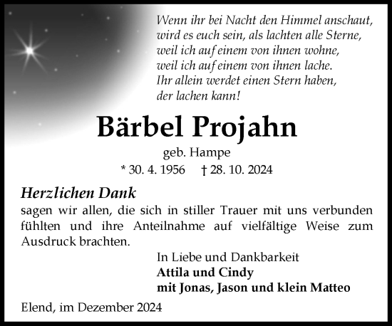 Traueranzeige von Bärbel Projahn von Volksstimme Wernigerode
